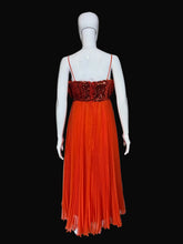 Load image into Gallery viewer, 1970's Miss Elliette Orange Sequin Chiffon Gown - Size L
