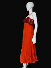 Load image into Gallery viewer, 1970's Miss Elliette Orange Sequin Chiffon Gown - Size L

