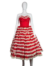 Load image into Gallery viewer, 1950's Red and White Tulle and Lace Party Dress Size XS
