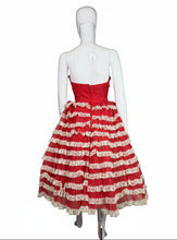 Load image into Gallery viewer, Mannequin wearing a red and white striped dress on a white background
