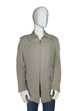 Load image into Gallery viewer, A beige long-sleeve zip-front jacket displayed on a white mannequin torso 
