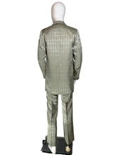 Load image into Gallery viewer, A men's two-piece suit in a  windowpane plaid pattern, displayed on a white mannequin from the back. 
