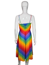 Load image into Gallery viewer, Mannequin wearing a rainbow striped dress against a plain background
