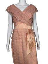 Load image into Gallery viewer, Mannequin wearing a vintage dress with textured fabric on a plain background
