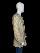 Load image into Gallery viewer, A beige and brown vertically striped Pucci suit jacket shown on a white mannequin

