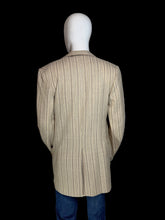 Load image into Gallery viewer, A back view of a beige and brown vertically striped Pucci suit jacket shown on a white mannequin

