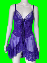 Load image into Gallery viewer, 1990s Frederick's of Hollywood Purple Lace Chiffon Teddy – Size S

