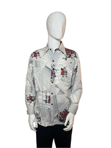 1970's Floral and Geometric Disco Shirt Size L/XL