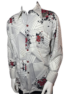 1970's Floral and Geometric Disco Shirt Size L/XL