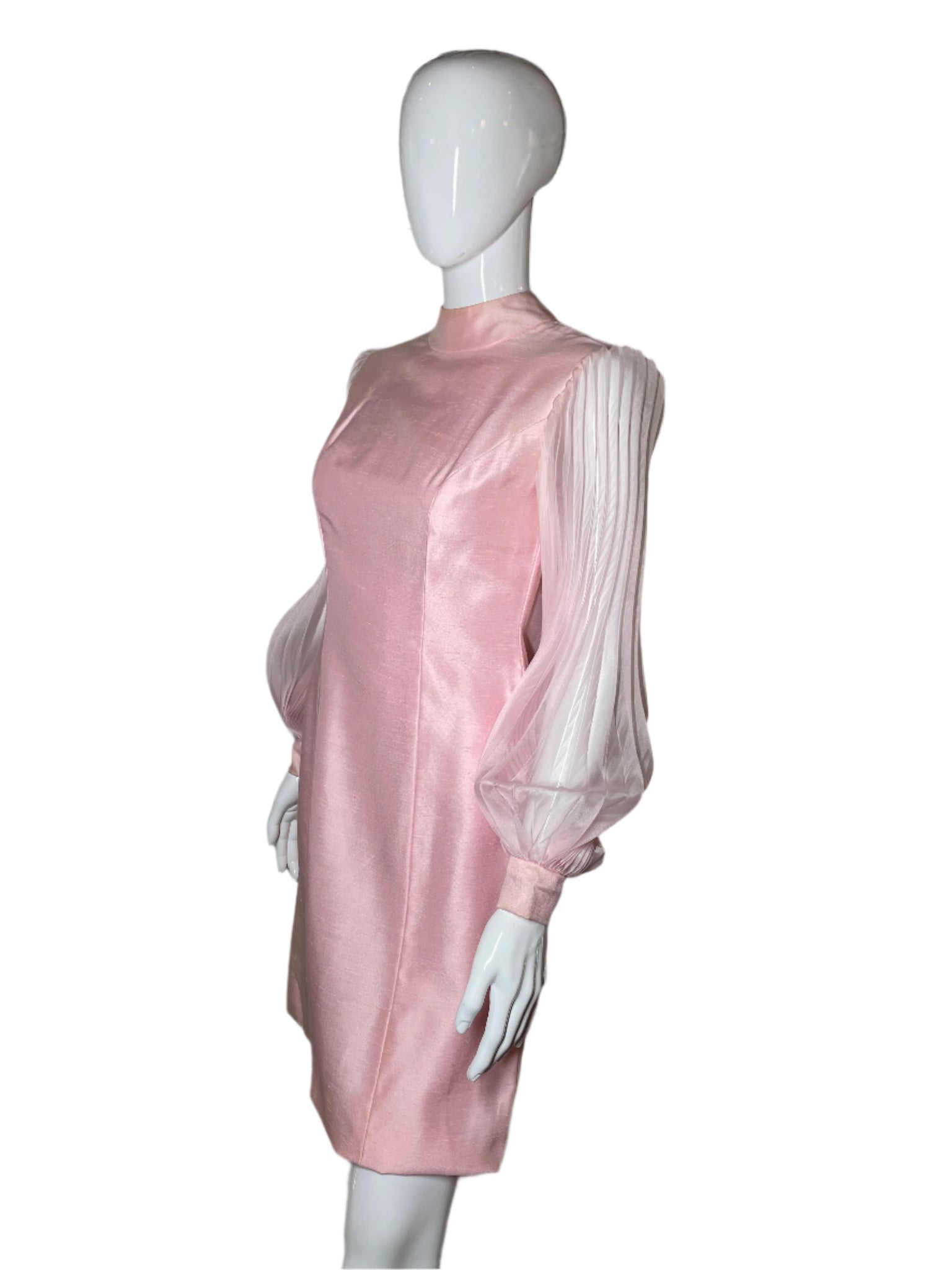 1960's Pink Cocktail Dress with Accordion Pleated Sleeves SizeS Antique Sugar 1960's Pink Cocktail Dress with Accordion Pleated Sleeves SizeS Antique Sugar