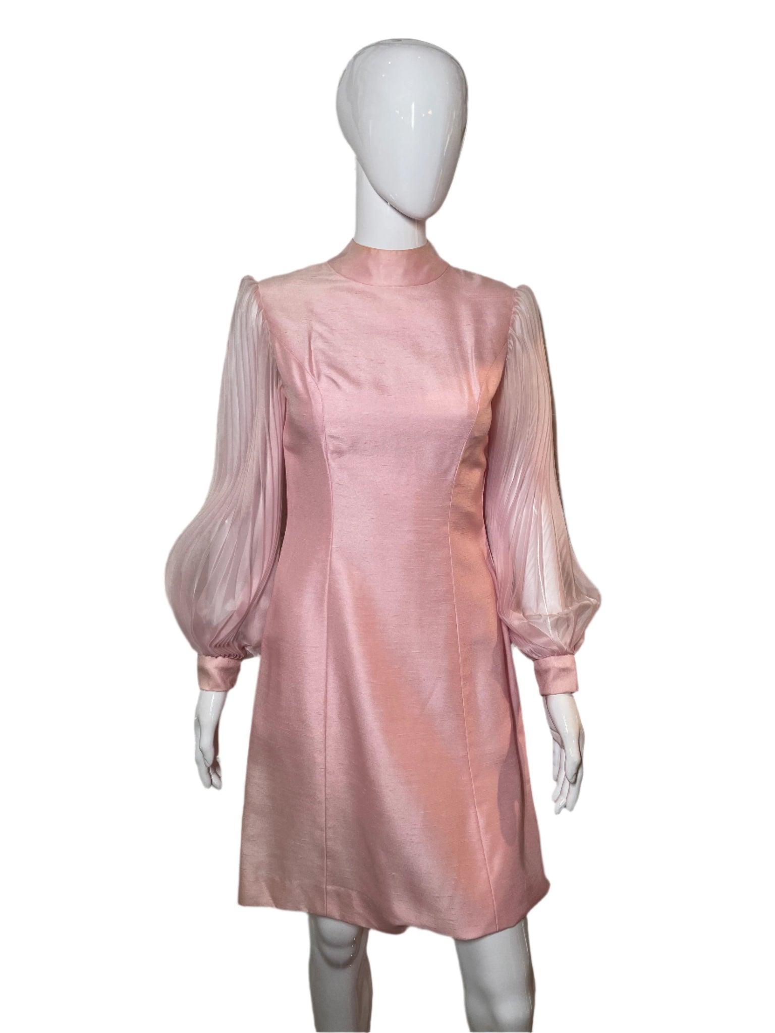 1960's Pink Cocktail Dress with Accordion Pleated Sleeves SizeS Antique Sugar 1960's Pink Cocktail Dress with Accordion Pleated Sleeves SizeS Antique Sugar