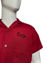 Load image into Gallery viewer, Red shirt with &#39;Troy&#39; embroidery on a white mannequin
