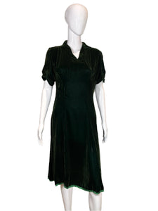 1930's Emerald Green Velvet Dress Size M