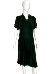 1930's Emerald Green Velvet Dress Size M