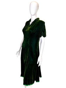 1930's Emerald Green Velvet Dress Size M