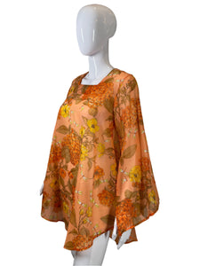 1970's Sheer Orange Floral Mini  Dress Size S/M