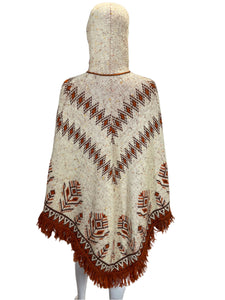 1970's Boho Knit Fringe Poncho One Size