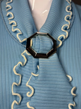 Load image into Gallery viewer, Close-up of a blue textured fabric with a black hexagonal buckle

