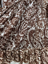 Load image into Gallery viewer, 1970&#39;s Brown and White Paisley Ruffle Mini Dress Size S/M
