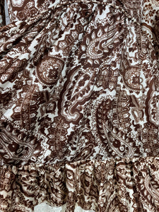 1970's Brown and White Paisley Ruffle Mini Dress Size S/M