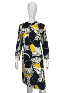 1960's Black, white and Yellow Knit Day Dress Size XL