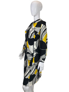 1960's Black, white and Yellow Knit Day Dress Size XL