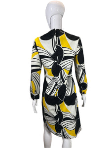 1960's Black, white and Yellow Knit Day Dress Size XL