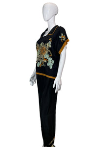 1920's Embroidered Silk Pajama Set Size M