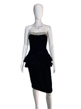 Load image into Gallery viewer, 1980&#39;s Black Velvet and Rhinestone Lillie Rubin Cocktail Dress Size S
