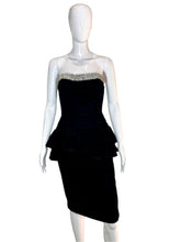 Load image into Gallery viewer, 1980&#39;s Black Velvet and Rhinestone Lillie Rubin Cocktail Dress Size S
