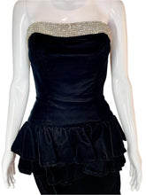 Load image into Gallery viewer, 1980&#39;s Black Velvet and Rhinestone Lillie Rubin Cocktail Dress Size S
