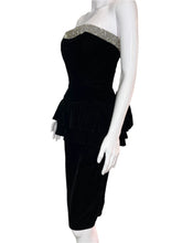 Load image into Gallery viewer, 1980&#39;s Black Velvet and Rhinestone Lillie Rubin Cocktail Dress Size S
