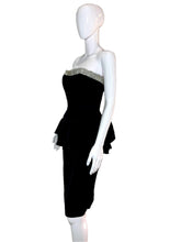 Load image into Gallery viewer, 1980&#39;s Black Velvet and Rhinestone Lillie Rubin Cocktail Dress Size S
