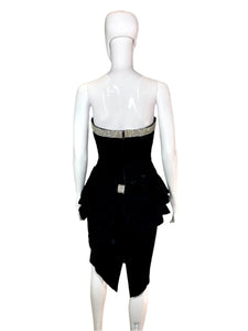 1980's Black Velvet and Rhinestone Lillie Rubin Cocktail Dress Size S