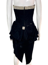 Load image into Gallery viewer, 1980&#39;s Black Velvet and Rhinestone Lillie Rubin Cocktail Dress Size S
