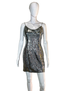 1990's Slinky Silver Sequin Disco Ball Dress Size S