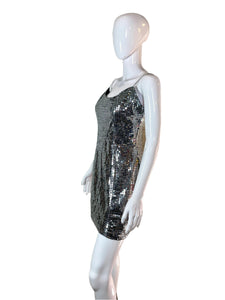 1990's Slinky Silver Sequin Disco Ball Dress Size S