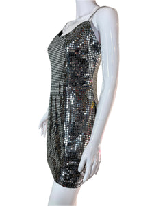 1990's Slinky Silver Sequin Disco Ball Dress Size S