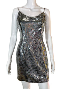 1990's Slinky Silver Sequin Disco Ball Dress Size S