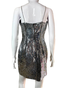 1990's Slinky Silver Sequin Disco Ball Dress Size S