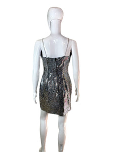 1990's Slinky Silver Sequin Disco Ball Dress Size S