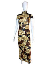 Load image into Gallery viewer, 1990&#39;s Brown and Tan Rose Floral Dress Size XS
