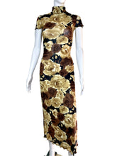 Load image into Gallery viewer, 1990&#39;s Brown and Tan Rose Floral Dress Size XS
