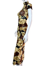 Load image into Gallery viewer, 1990&#39;s Brown and Tan Rose Floral Dress Size XS
