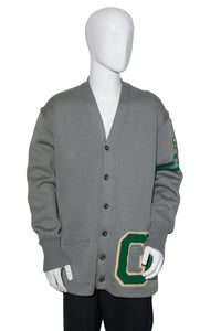 1968 Gray and Green Wool Letterman's Sweater - Size L