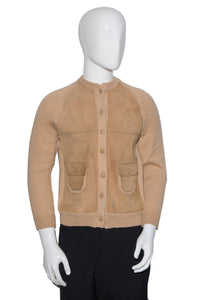 1970's Tan Italian Wool & Suede Cardigan - Size S/M