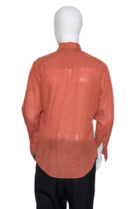 1970's Orange and White Plaid Western Shirt - Size L