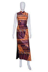 1970's Purple and Orange Psychedelic Maxi Dress - Size S