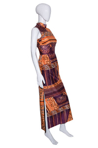 1970's Purple and Orange Psychedelic Maxi Dress - Size S