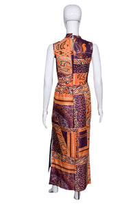 1970's Purple and Orange Psychedelic Maxi Dress - Size S